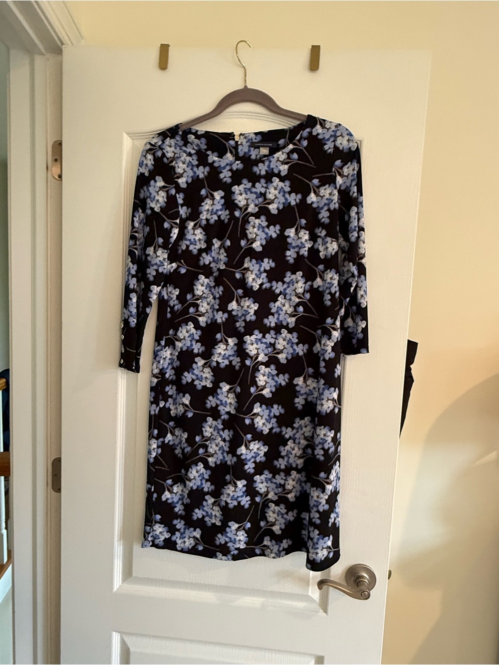 Tommy Hilfiger Black Midi Dress with Light Blue Floral Print